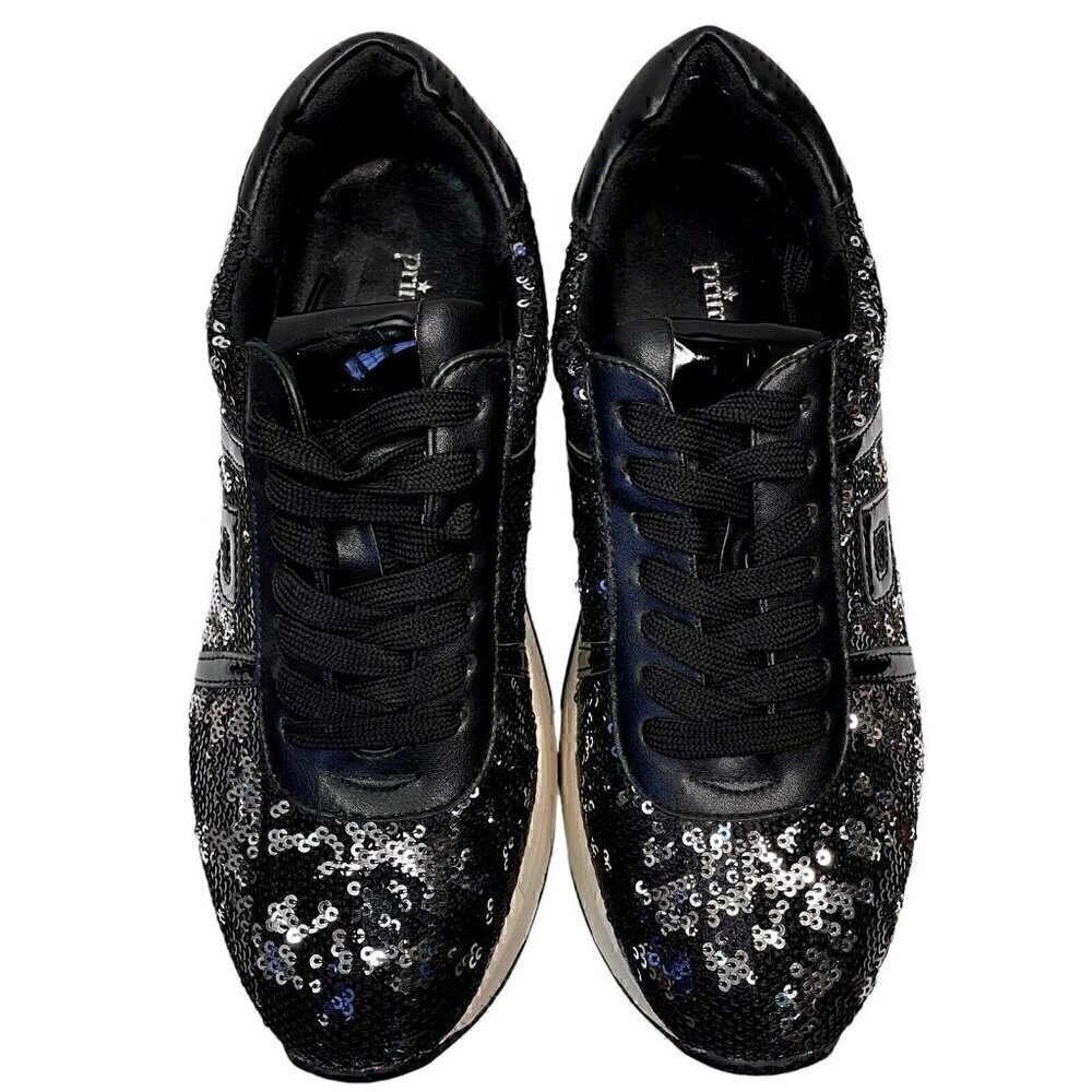 Sequins Sparkly Black & White Fashion Sneakers Primadonna Women’s 7.5 Leather - Picture 3 of 14